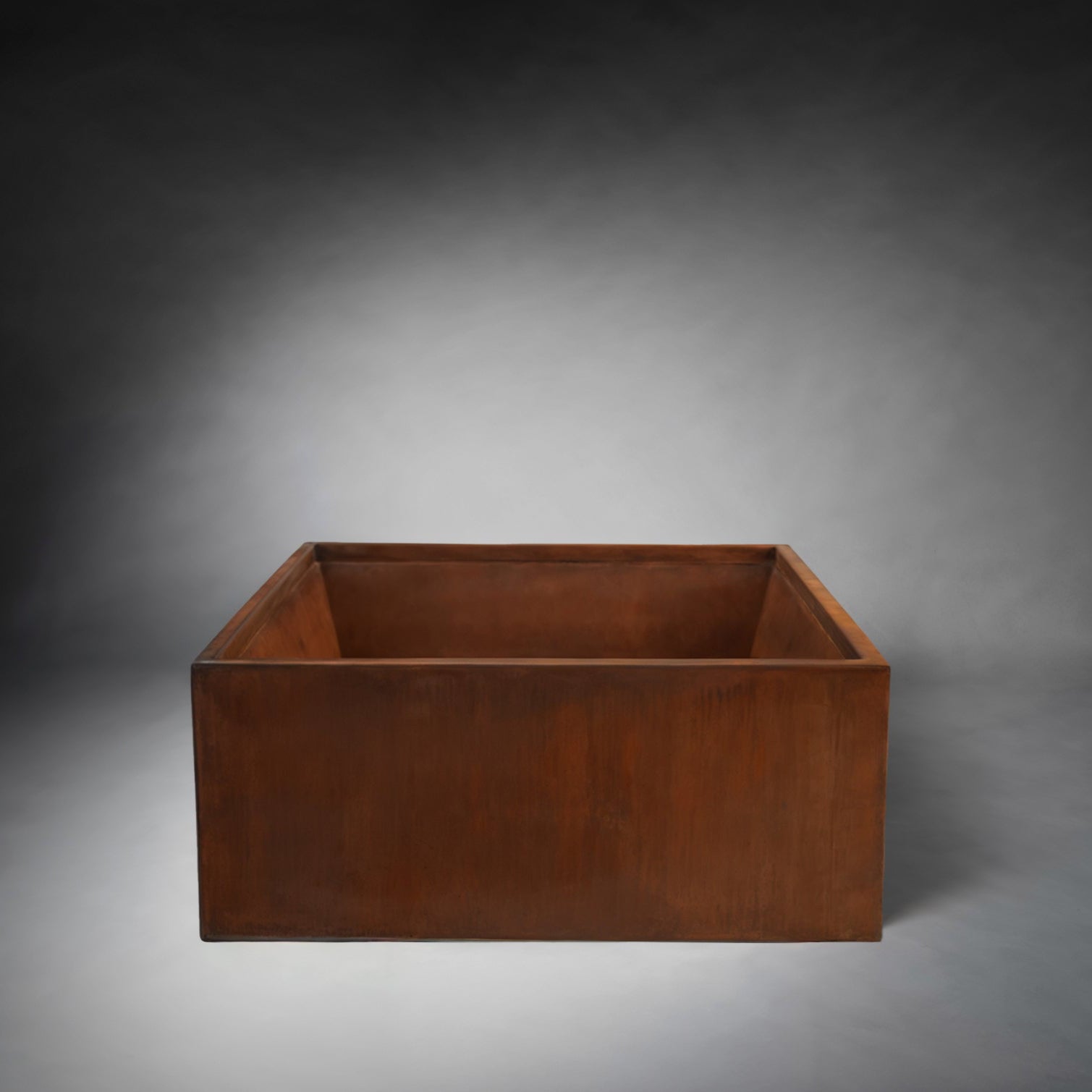 studio shot of the Jackson fire pit, the Jackson is a square fire pit with a flat rim